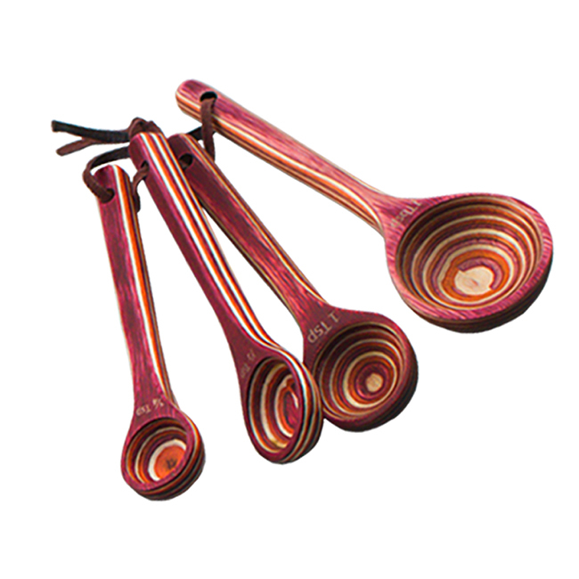 Island Bamboo 4-Piece Pakkawood Measuring Spoon Set, Red