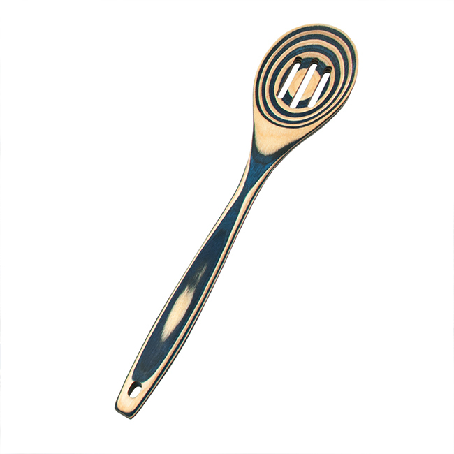 Product Island Bamboo 12” Pakkawood Slotted Spoon, Blue