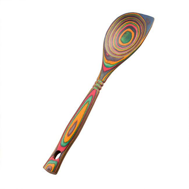 Product Island Bamboo 12” Pakkawood Corner Spoon, Rainbow