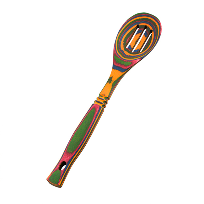 Product Island Bamboo 12” Pakkawood Slotted Spoon, Rainbow