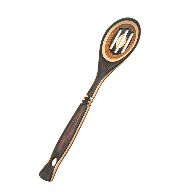 Island Bamboo 12” Pakkawood Slotted Spoon, Natural