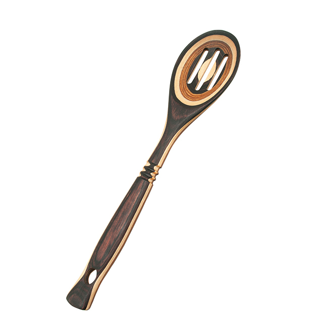Product Island Bamboo 12” Pakkawood Slotted Spoon, Natural