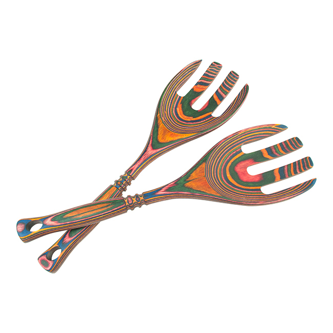 Island Bamboo 12” Pakkawood Salad Servers, Rainbow