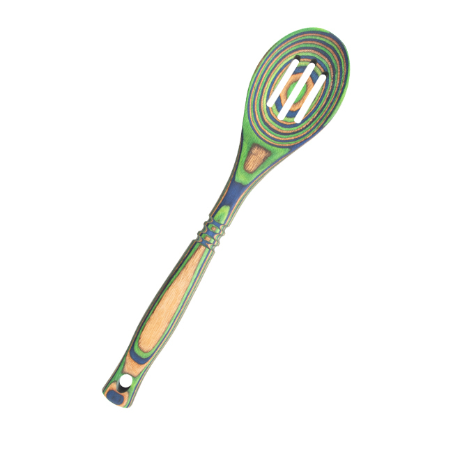 Product Island Bamboo 12” Pakkawood Slotted Spoon, Peacock