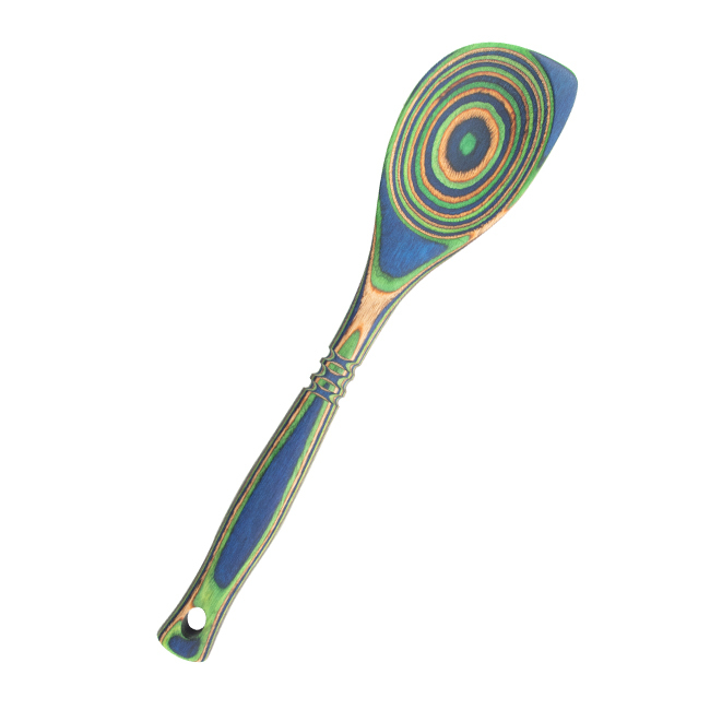 Product Island Bamboo 12” Pakkawood Corner Spoon, Peacock