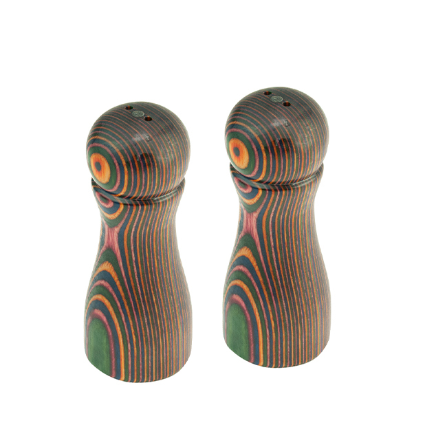 Product Island Bamboo Pakkawood Salt & Pepper Shakers, Rainbow