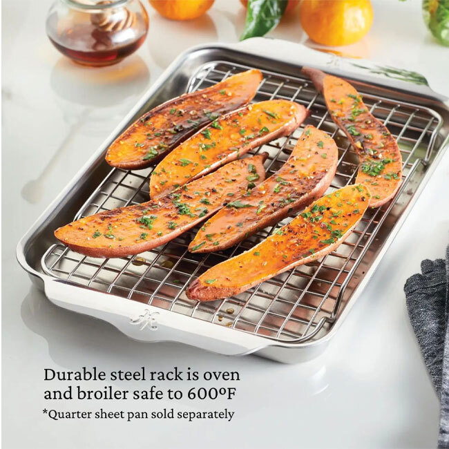 Hestan Provisions OvenBond® Stainless Steel Quarter Sheet Pan Rack in use
