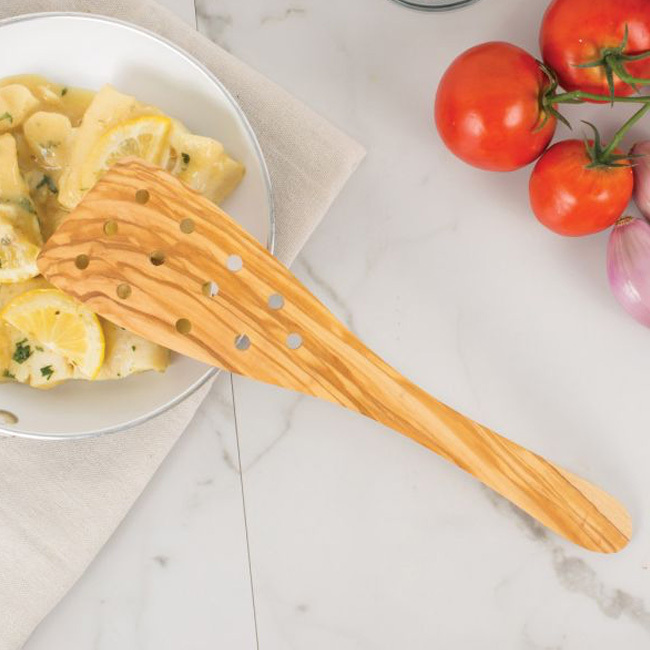 HIC | Eddington’s Italian Olive Wood Wide Pierced Spatula | 12.5”