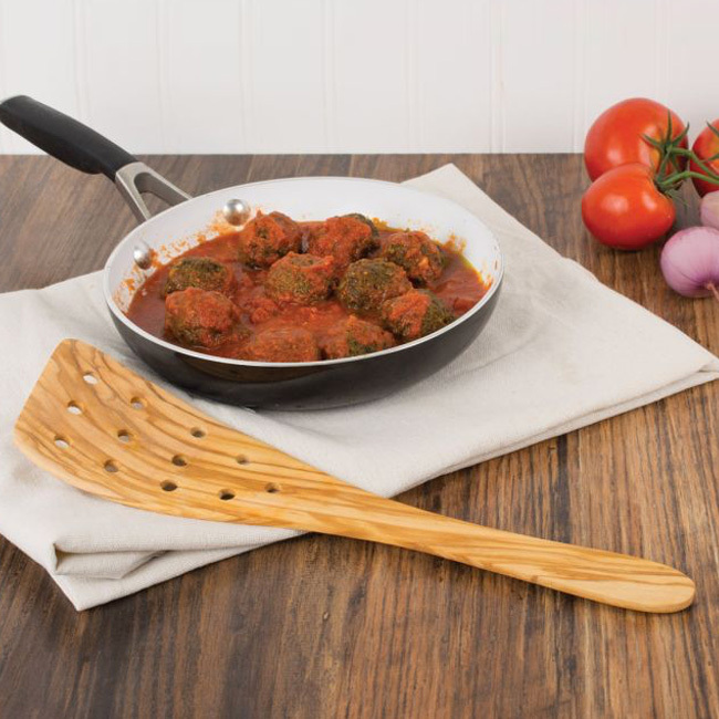 HIC | Eddington’s Italian Olive Wood Wide Pierced Spatula | 12.5”