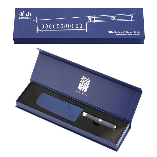 Cangshan KITA Series Blue 5” Nakiri Knife with Sheath - box
