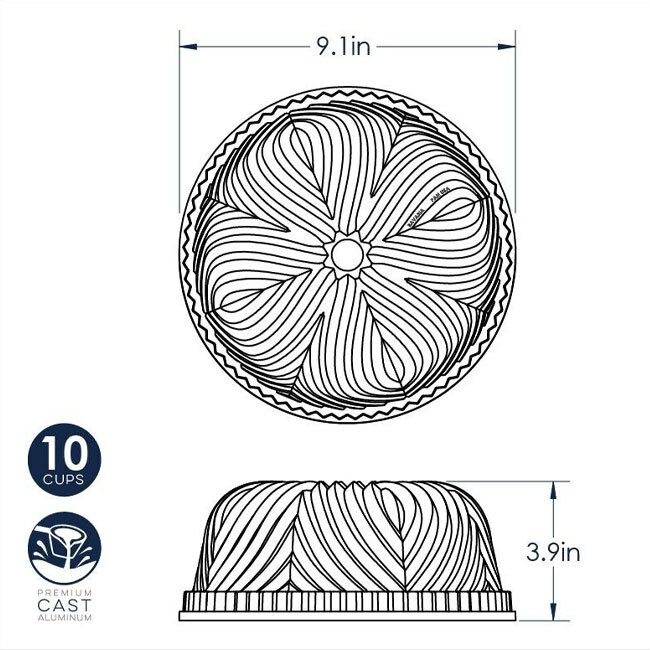 Nordic Ware 10-Cup Bavaria Bundt® Pan - dimensions