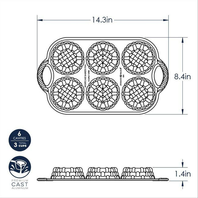 Nordic Ware Shortcake Baskets Pan - dimensions