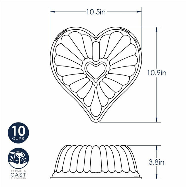 Nordic Ware 10-Cup Elegant Heart Bundt® Pan - dimensions
