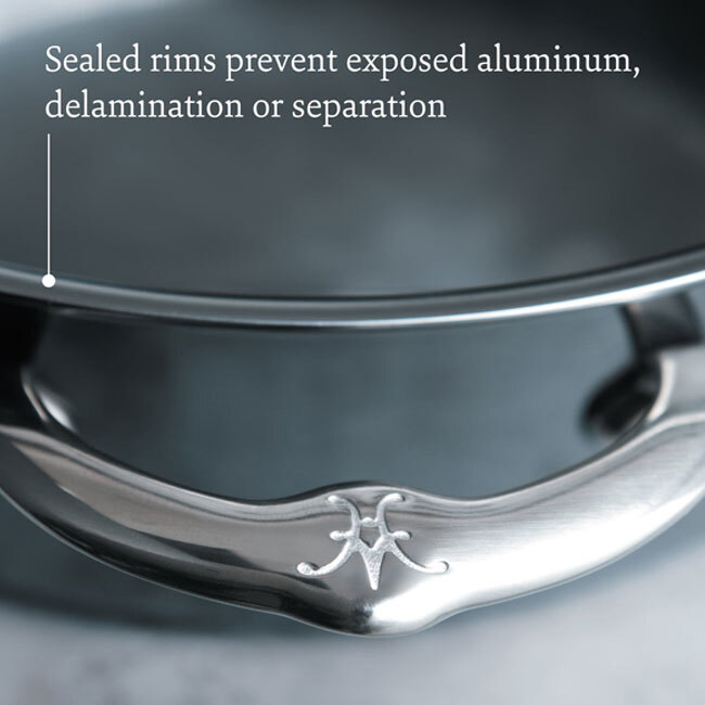 Hestan NanoBond® Titanium Stainless Steel Sautéuse with Lid, Stainless Steel, 3.5-Quart - handles and rims
