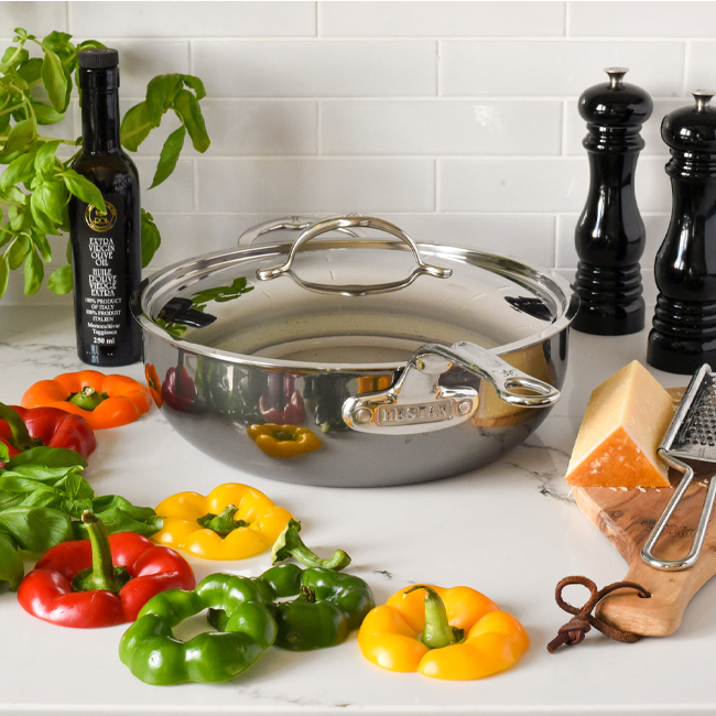 Hestan Nanobond Titanium Stainless Steel Essential Pan with Lid, Stainless Steel, 3.5 Quart