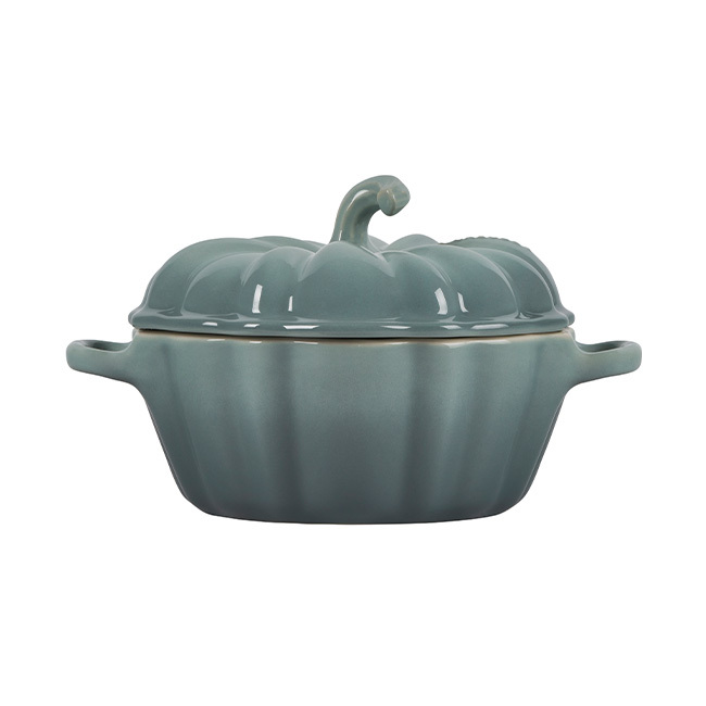 Le Creuset Stoneware Figural Pumpkin Petite Cocotte | Sea Salt - side