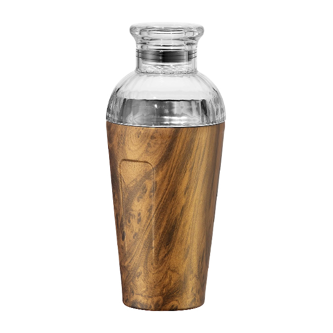 OGGI Groove Insulated Cocktail Shaker - 17oz | Wood Grain