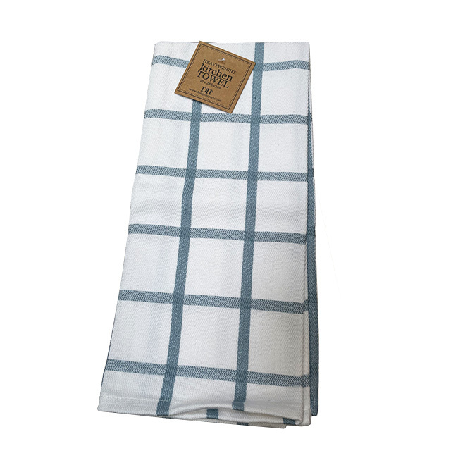 Dusty Blue Windowpane Plaid Dishtowel