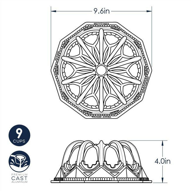 Nordic Ware 9-Cup Vaulted Cathedral Bundt® Pan - dimensions