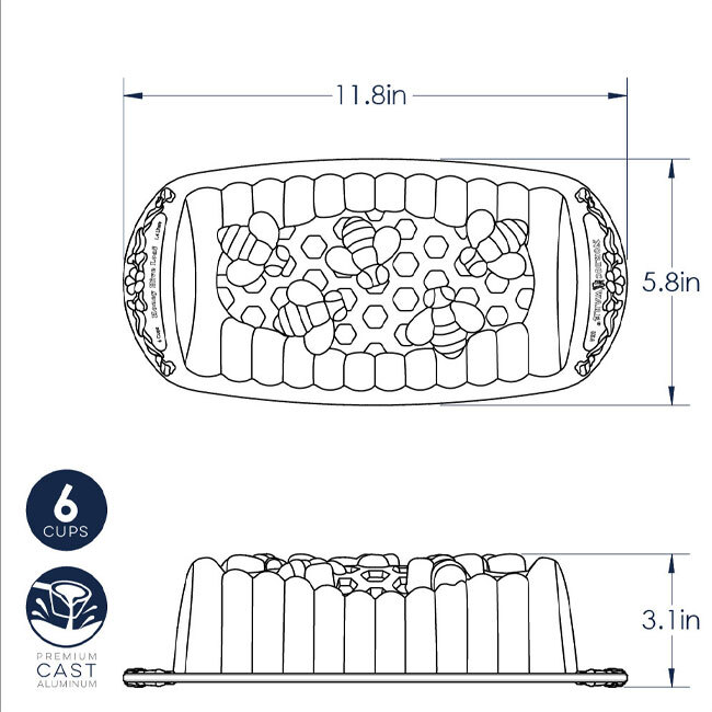 Nordic Ware Honey Hive Loaf Pan - dimensions