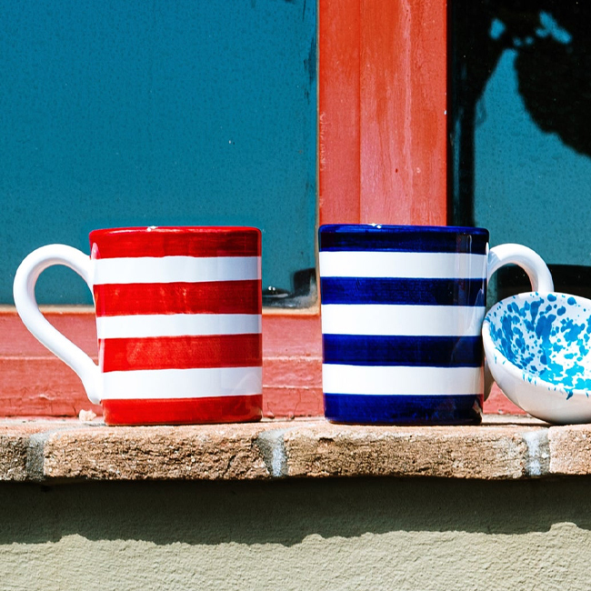 Vietri Amalfitana Cobalt & Red Stripe Mug