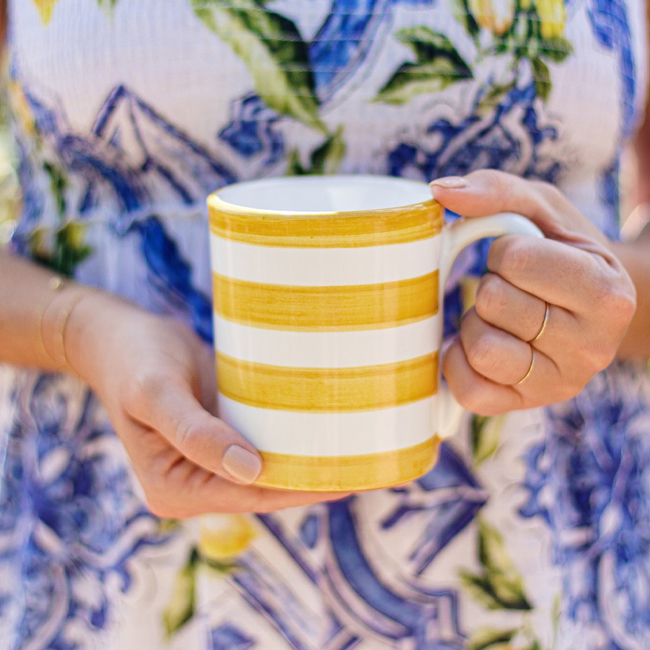 Vietri Amalfitana Yellow Stripe Mug lifestyle