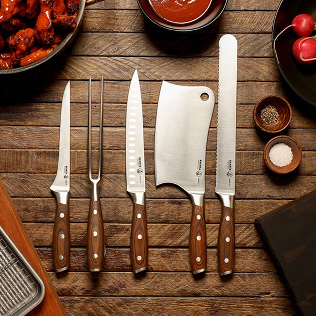 Messermeister Avanta Pakkawood 6-Piece PRO BBQ Knife Set w/ Black Knife Bag 