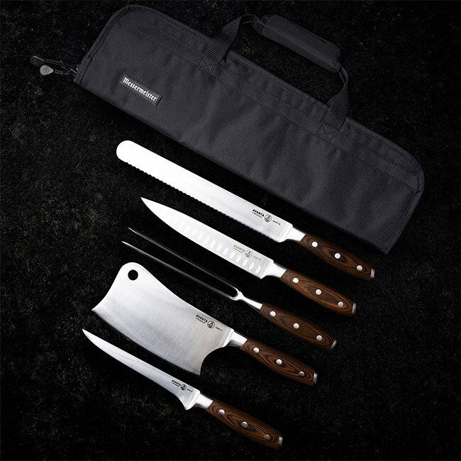 Messermeister Avanta Pakkawood 6-Piece PRO BBQ Knife Set w/ Black Knife Bag 