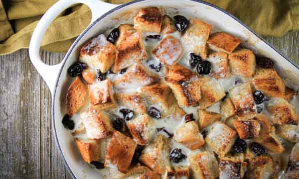 Bread Pudding with Cherries and a Bourbon Cream Sauce