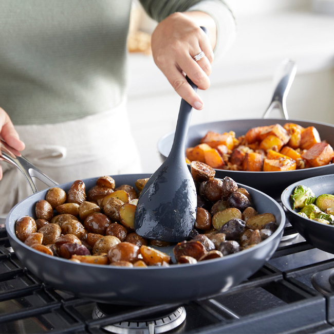 GreenPan Valencia Pro Ceramic Nonstick 11-Piece Cookware Set in use