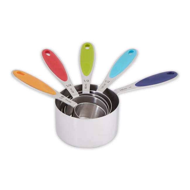 RSVP Color Handle Stainless Steel Measuring Cups | Set of 5