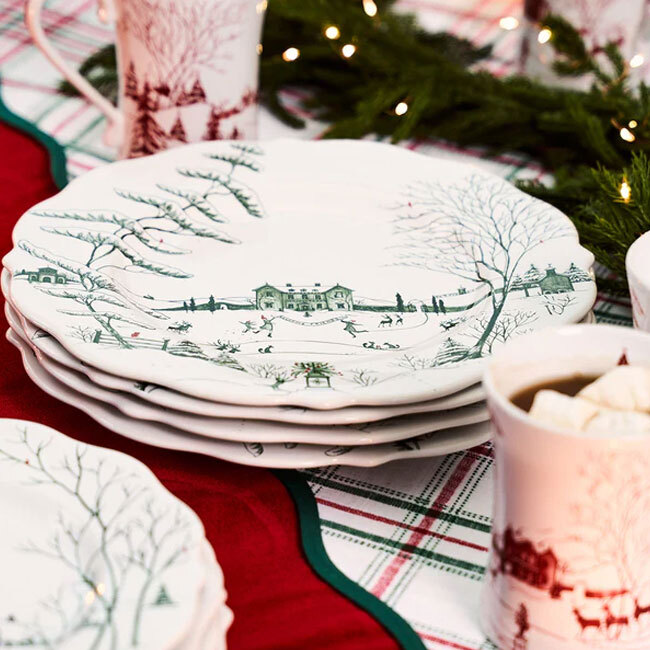 Juliska Country Estate Winter Frolic Dinner Plate | Evergreen - stack of four