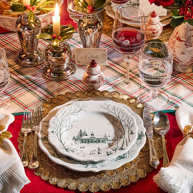 Juliska Country Estate Winter Frolic Dinner Plate | Evergreen - place setting