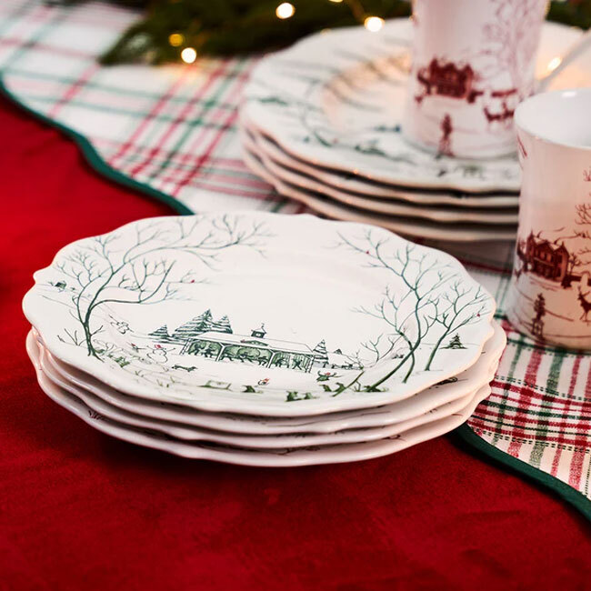Juliska Country Estate Winter Frolic Dinner Plate | Evergreen - stack of four