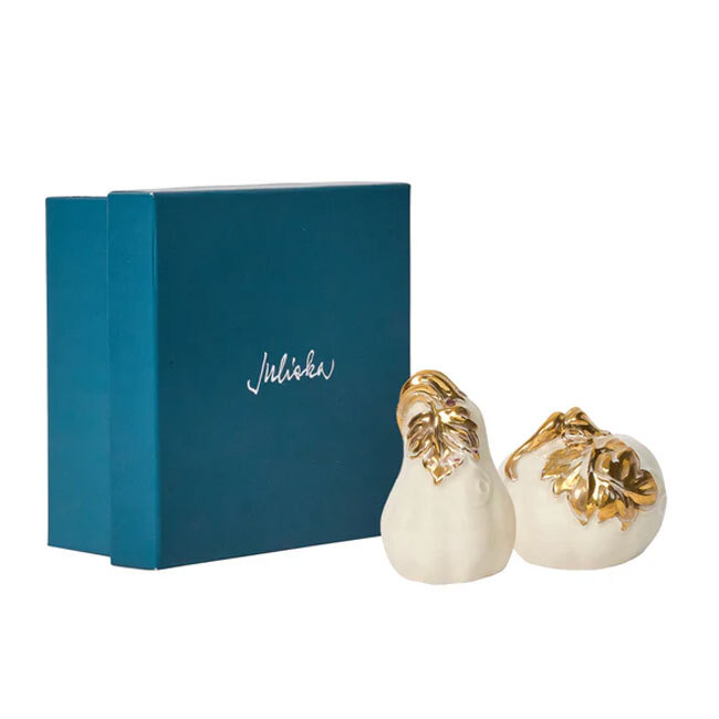 Juliska Forest Walk Pumpkin Salt & Pepper Shakers | Gold with box