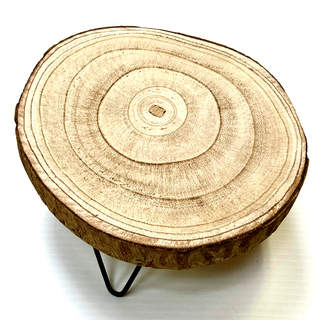Round Wood Pedestal with Metal Legs