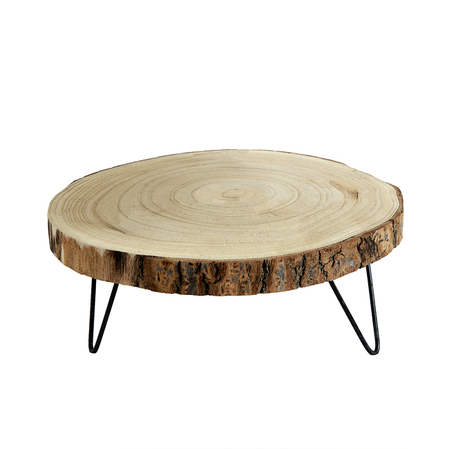 Round Wood Pedestal with Metal Legs