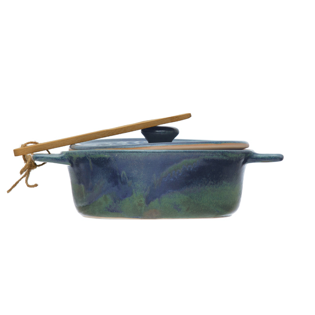 Stoneware Brie Baker with Bamboo Spreader