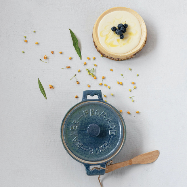 Stoneware Brie Baker with Bamboo Spreader
