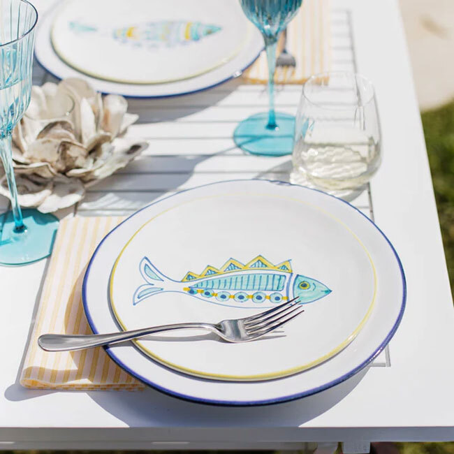 Vietri Elba's Fish Spiked Fin Salad Plate - place setting