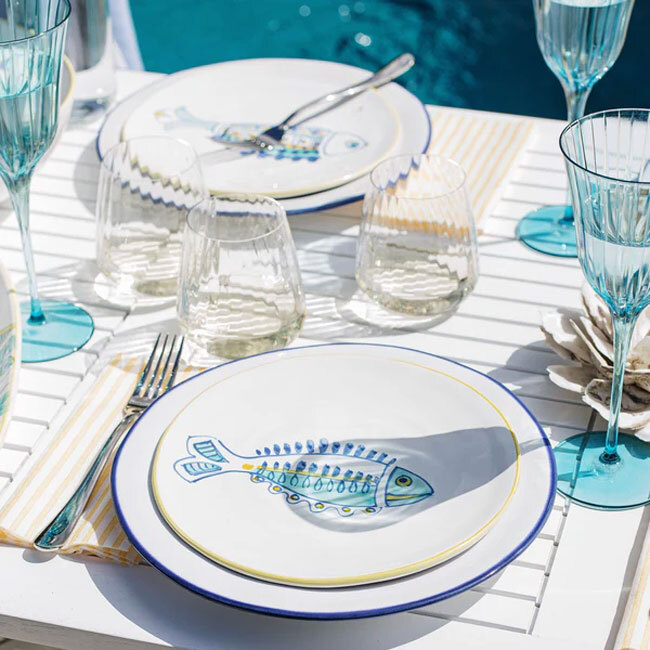 Vietri Elba's Fish Lined Fin Salad Plate - place setting