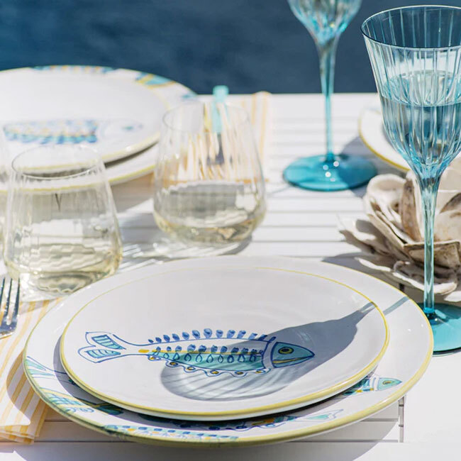 Vietri Elba's Fish Lined Fin Salad Plate - place setting