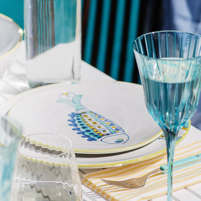 Vietri Elba's Fish Dotted Fin Salad Plate - place setting