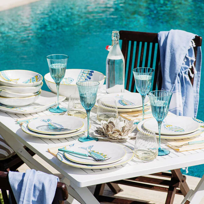 Vietri Elba's Fish Dotted Fin Salad Plate - table setting