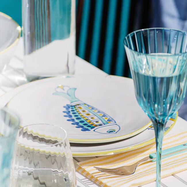 Vietri Elba's Fish Waved Fin Salad Plate - place setting