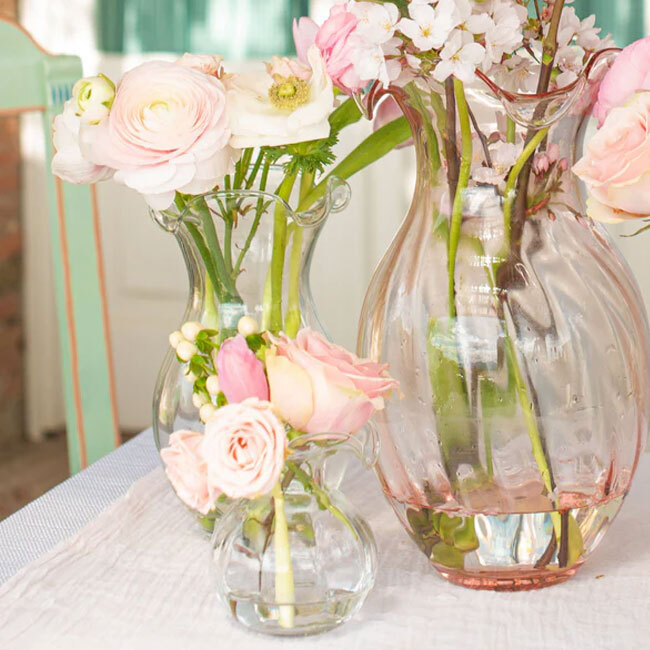 Vietri Hibiscus Glass Vertical Fluted Medium Vase | Clear on left