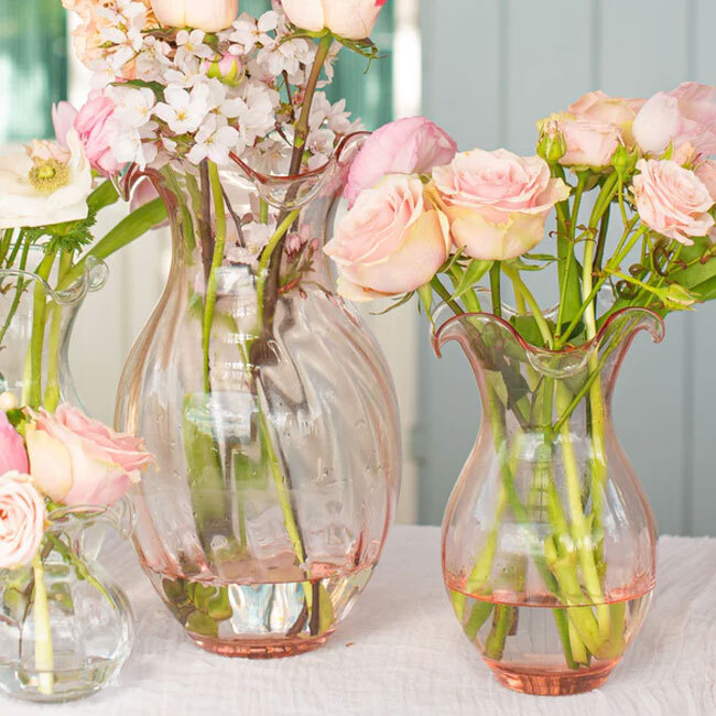 Vietri Hibiscus Glass Vertical Fluted Medium Vase | Pink