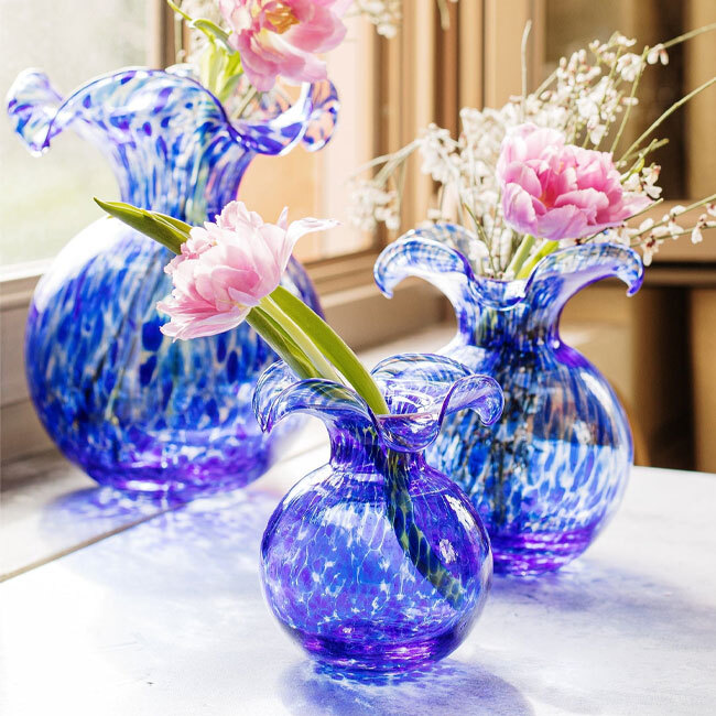 Vietri Hibiscus Glass Cobalt Tortoiseshell Bud Vase