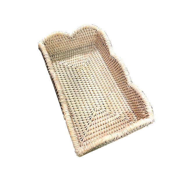 Caspari Rattan Scalloped Guest Towel Napkin Holder | Natural