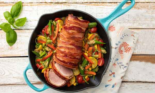 Bacon Pork Tenderloin with Succotash